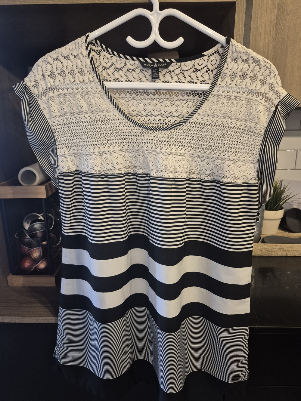 Maison Jules Black & White Striped Lace Yoke Tunic